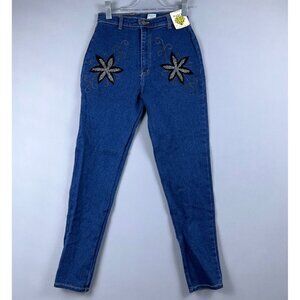 NWT Watch LA Skinny Jeans Womens Size 13/14 Floral Embroidery High Rise Blue